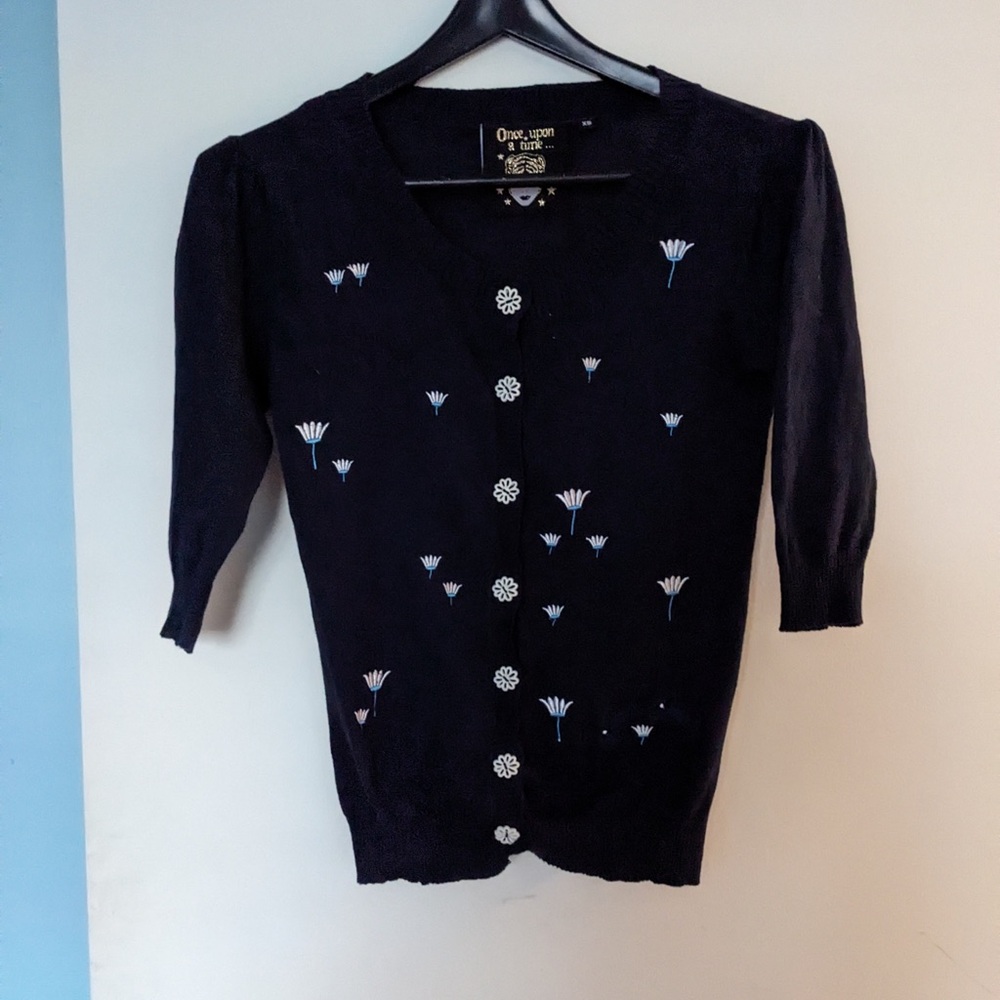 ASOS Navy Cardigan with Floral Embroidery